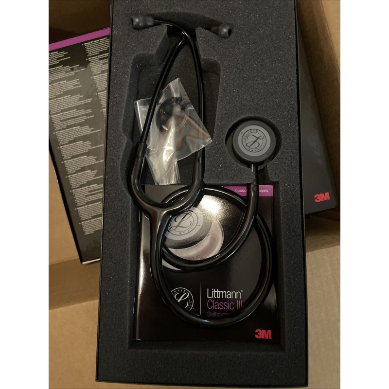 3M 5803 Littmann Classic III Black Edition Chestpiece Monitoring  Stethoscope, 27 Black Tube